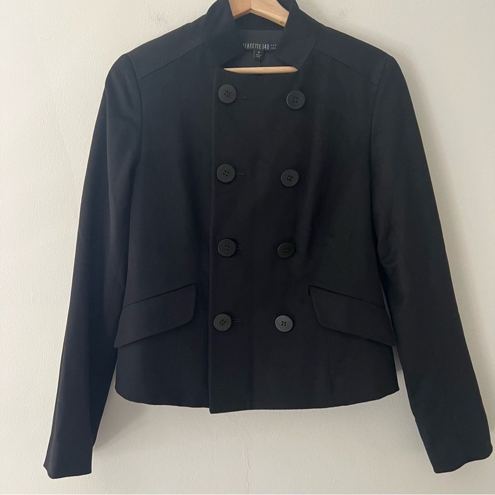 Lafayette 148 Blazer Jacket Loro Piana Fabric Black Size 4 Quiet Luxury Classic